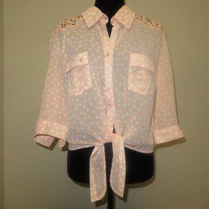 Bongo Orange White Junior's Tie-Front Top XL